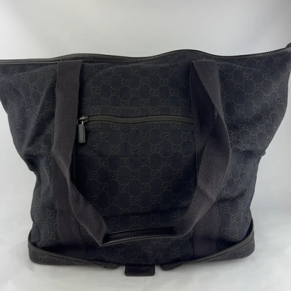 Gucci Black/Brown Collapsible Folding Travel Tote Bag Purse impeccable